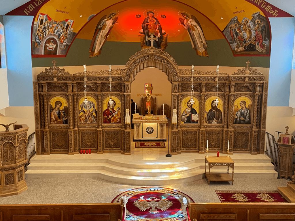 Interior of The transfiguration of Christ Greek Orthodox Church displaying the alter